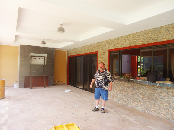 Meet Terry, one of two partners in Casa de Montaña. He is in the outdoor main patio, which will eventually contain a big screen tv  over the fireplace.